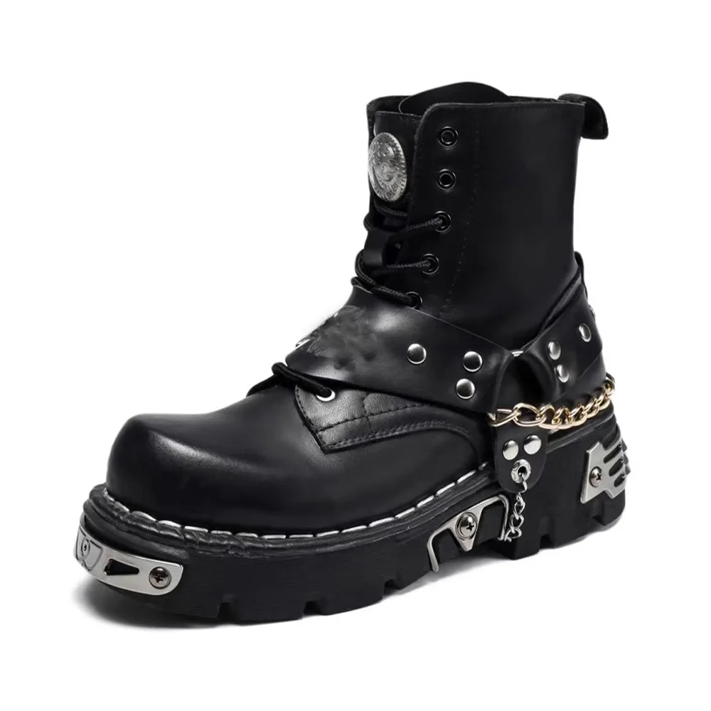 Motorcycle Chain - Sepatu Bot Motor Kulit Asli Pria,
